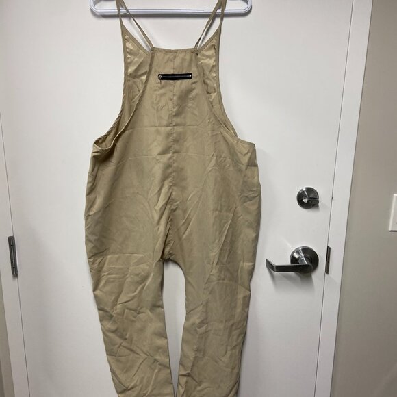 Tan Loose Overalls with Front Zipper Pocket - Picture 1 of 2